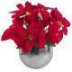 Leaf Design Artificial Christmas Xmas Red Poinsettia 40cm Silver Hammered Metal Planter